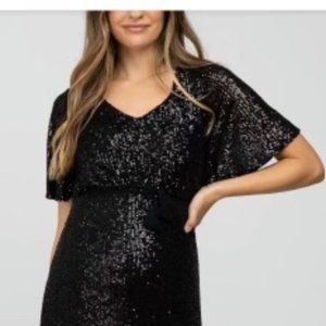 PinkBlush Black Sequin Evening Dress (Maternity)